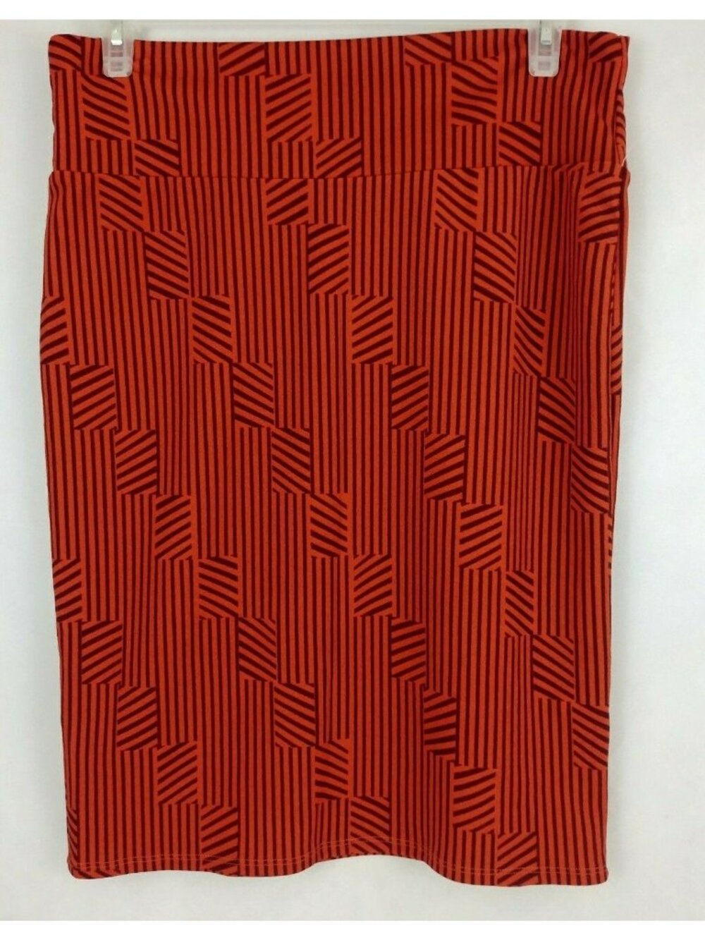 LuLaRoe Cassie Pencil Skirt Brown & Orange With Squares Stripes Design Size XL